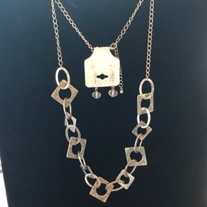 Long silver earring and necklace set